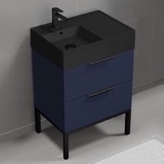 Modern Small Bathroom Vanity, Blue, 24 inch, Free Standing